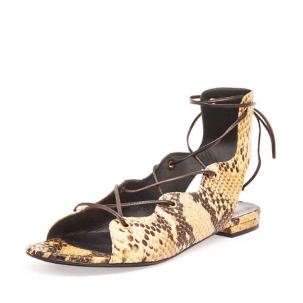 Saint Laurent Snakeskin Sandals - Black and Tan